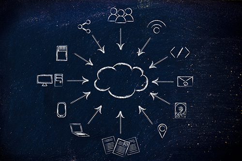 concept of big data processing and cloud computing: users, devices and file transfers